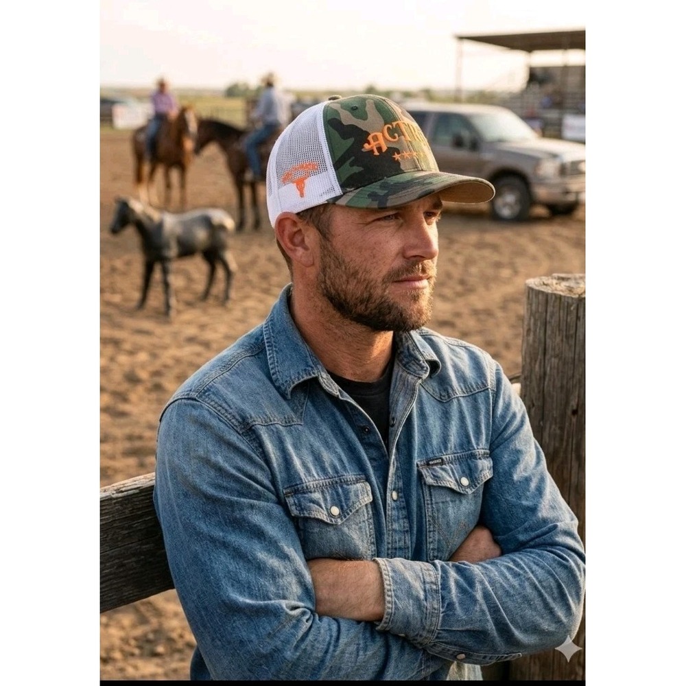 Richardson 112P Actra Men's OS Camo Orange White Trucker Hat Snapback Cowboy